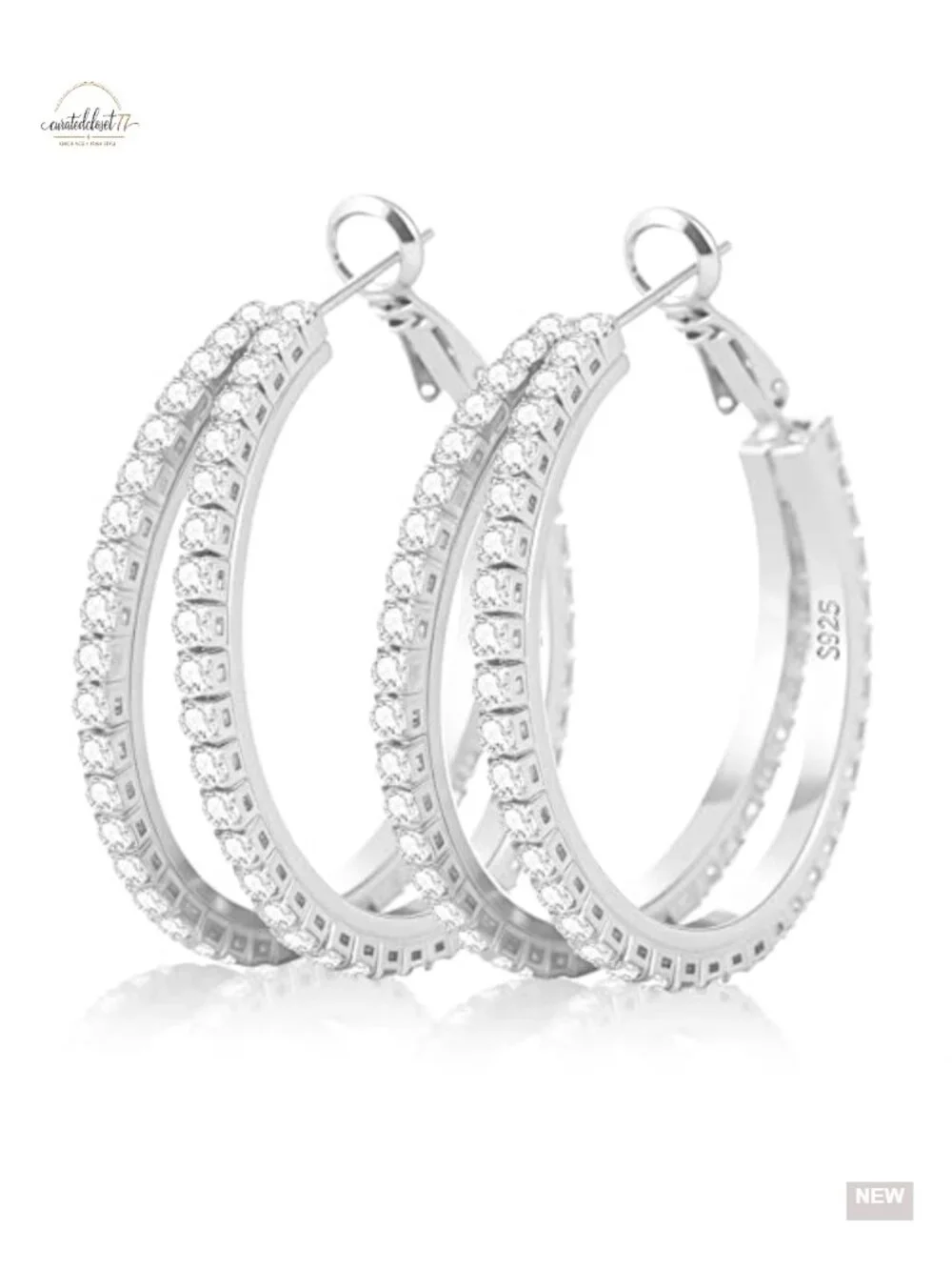 S925 Sterling Silver Double Hoop Earrings Hypoallergenic Non Tarnish Cubic
